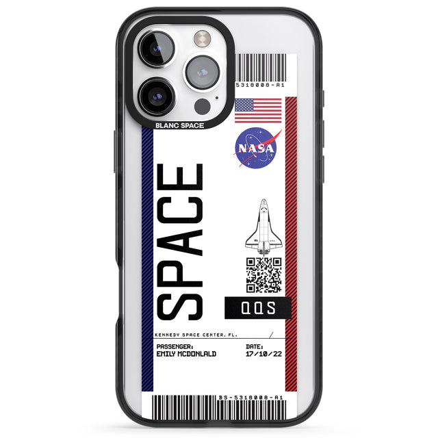 iPhone 16 Pro Max Personalised NASA Boarding Pass (Light) Black Impact Phone Case