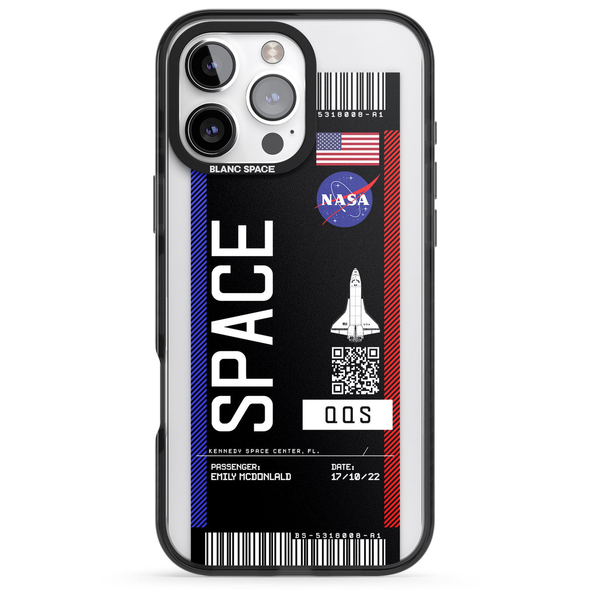 iPhone 16 Pro Max Personalised NASA Boarding Pass (Dark) Black Impact Phone Case