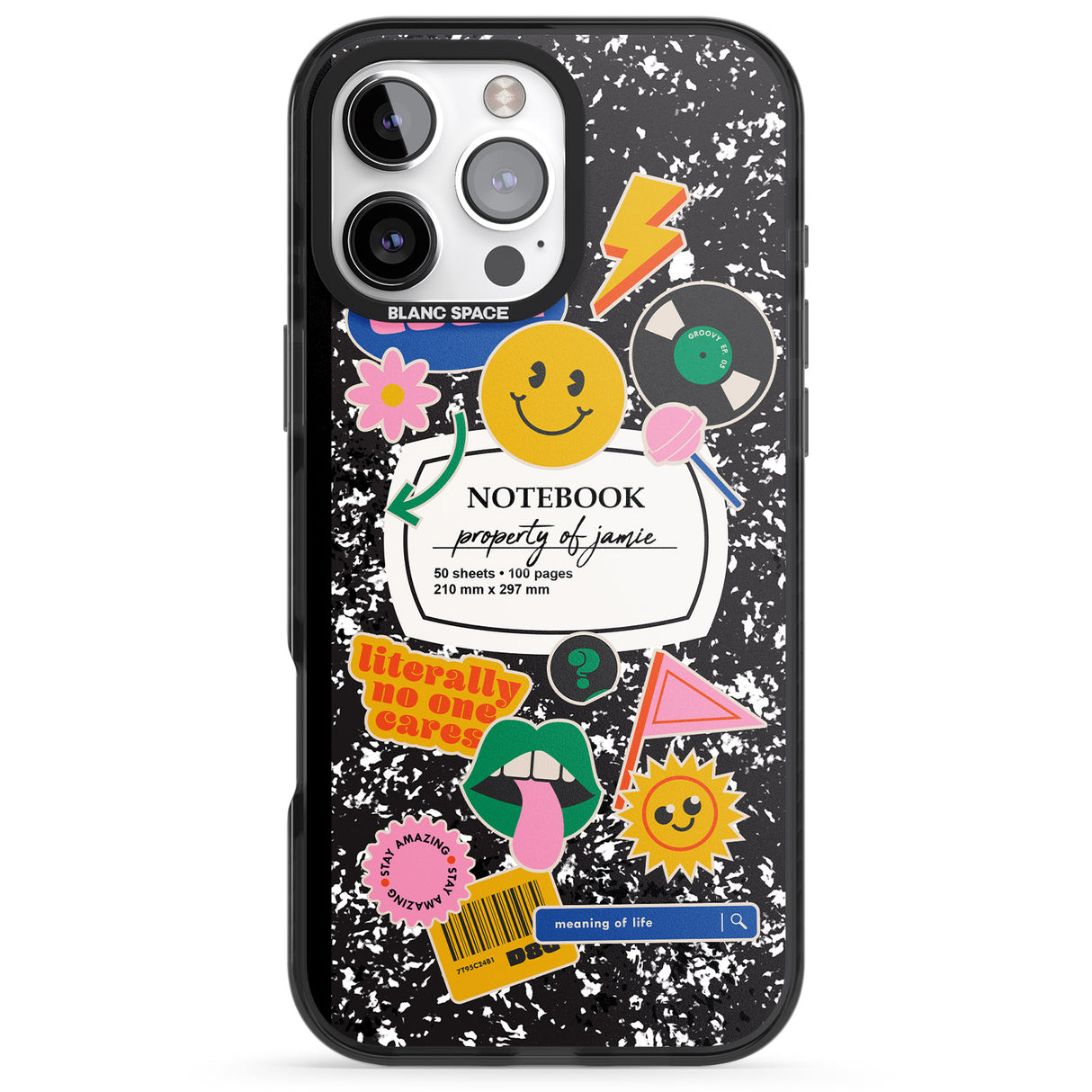 iPhone 16 Pro Max Personalised Notebook Cover with Stickers Black Impact Phone Case