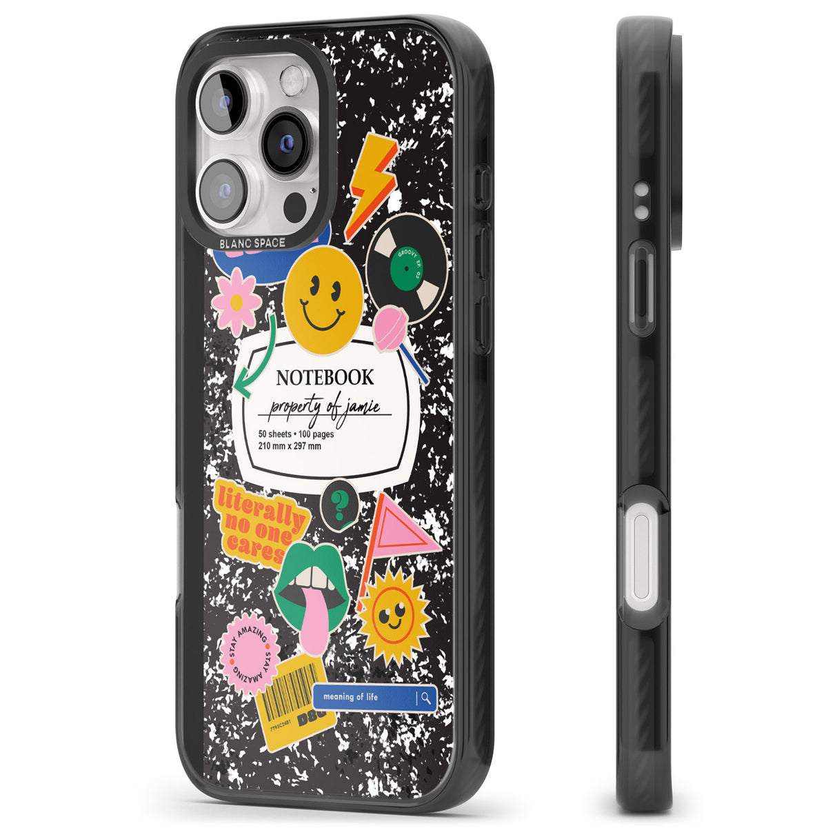 iPhone 16 Pro Max Personalised Notebook Cover with Stickers Black Impact Phone Case