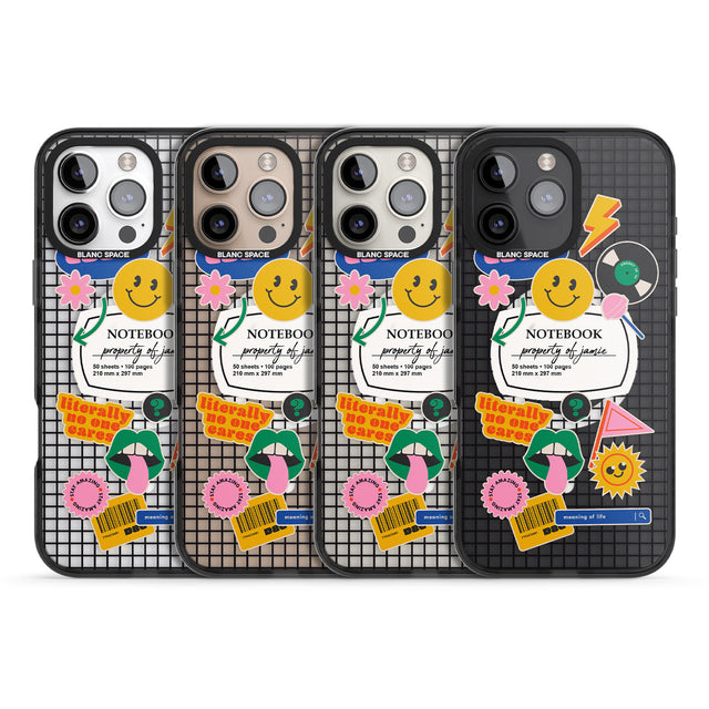 iPhone 16 Pro Max Personalised Sticker Mix on Grid Black Impact Phone Case