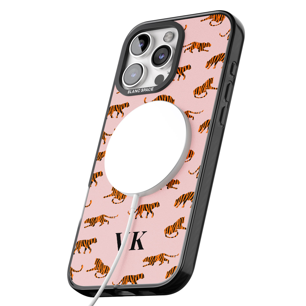 iPhone 16 Pro Max Personalised Safari Tiger Pattern on Pink Black Impact Phone Case