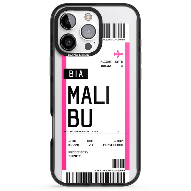 iPhone 16 Pro Max Personalised Pink Malibu Boarding Pass Black Impact Phone Case