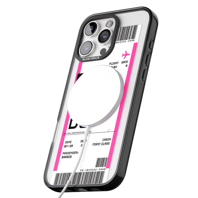 iPhone 16 Pro Max Personalised Pink Malibu Boarding Pass Black Impact Phone Case