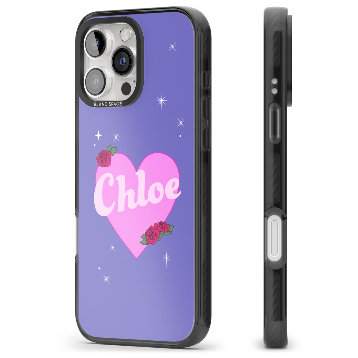 iPhone 16 Pro Max Personalised Glamorous Love Heart Black Impact Phone Case