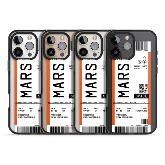 iPhone 16 Pro Max Personalised Mars Space Travel Ticket Black Impact Phone Case