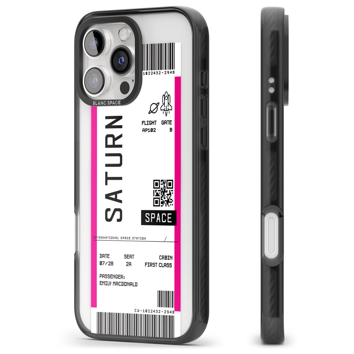 iPhone 16 Pro Max Personalised Saturn Space Travel Ticket Black Impact Phone Case