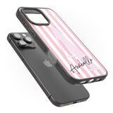 iPhone 16 Pro Max Personalised Pink Stripes & Large Monogram Black Impact Phone Case