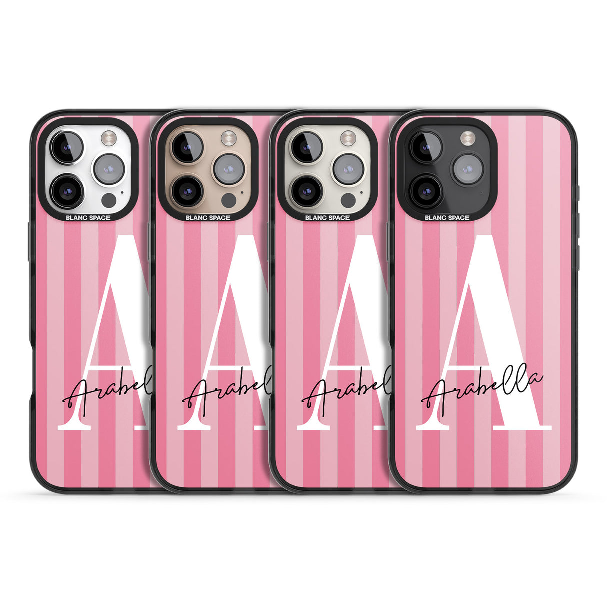 iPhone 16 Pro Max Personalised Pink on Pink Stripes Black Impact Phone Case