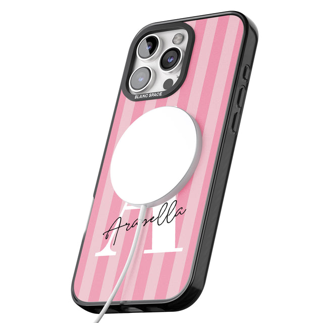 iPhone 16 Pro Max Personalised Pink on Pink Stripes Black Impact Phone Case