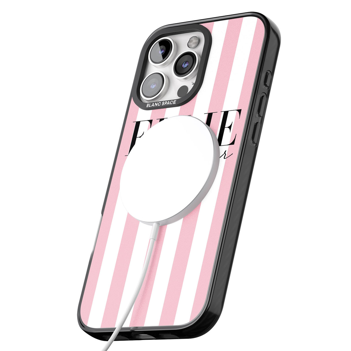 iPhone 16 Pro Max Personalised Pink Stripes Black Impact Phone Case