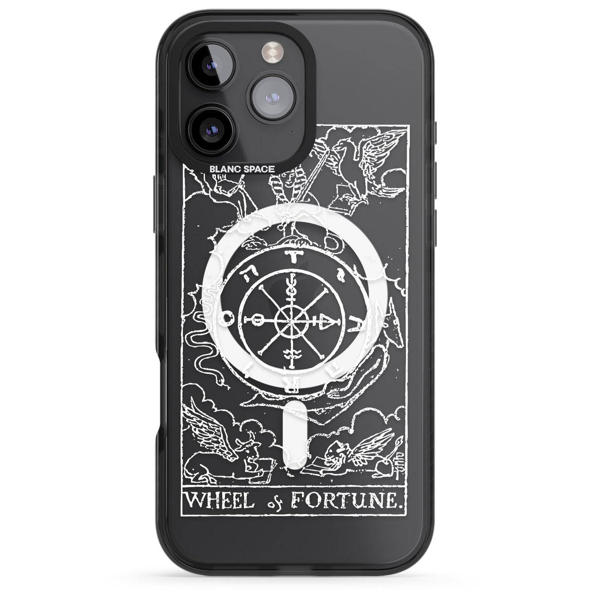 iPhone 16 Pro Max Personalised Wheel of Fortune Tarot Card - White Transparent Black Impact Phone Case