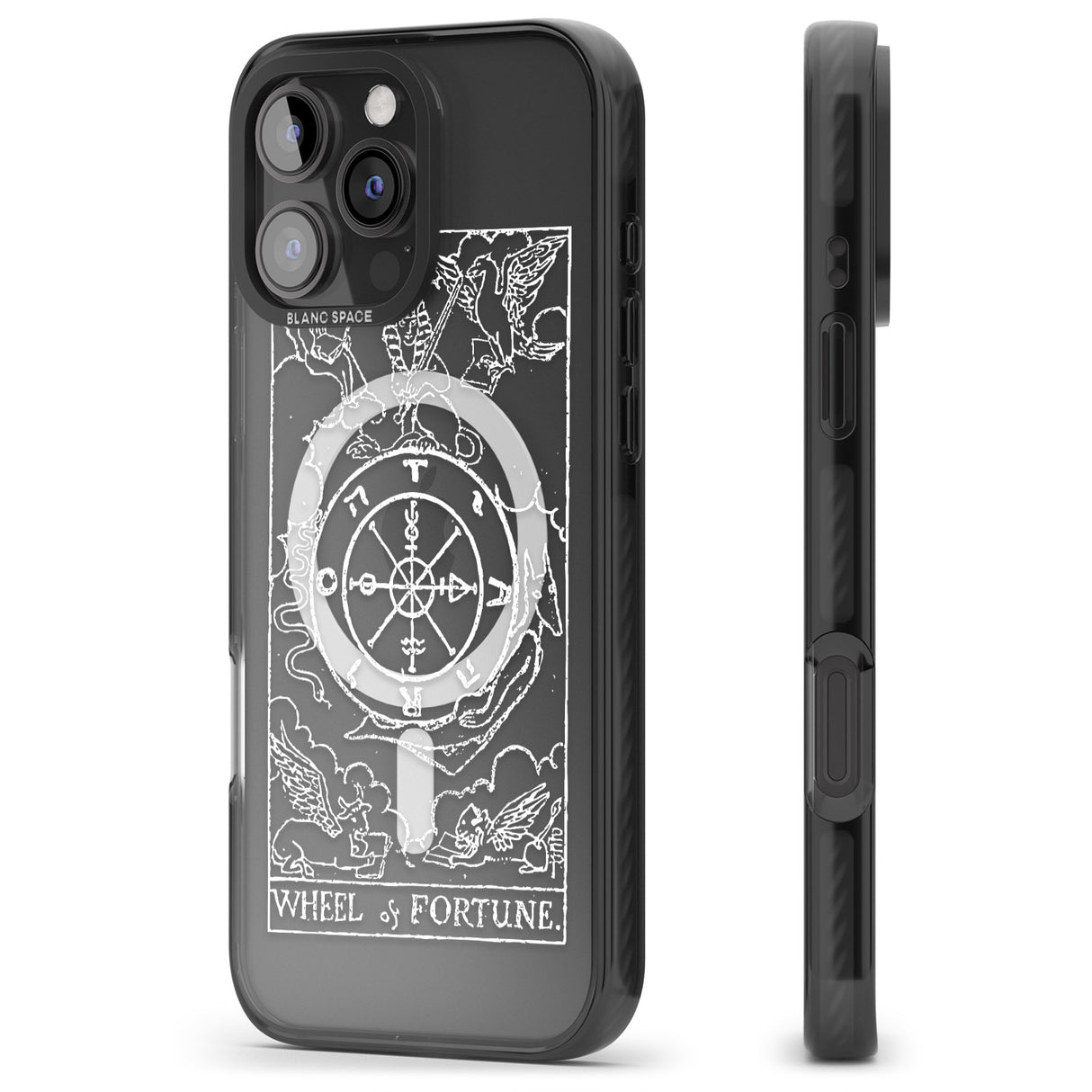 iPhone 16 Pro Max Personalised Wheel of Fortune Tarot Card - White Transparent Black Impact Phone Case