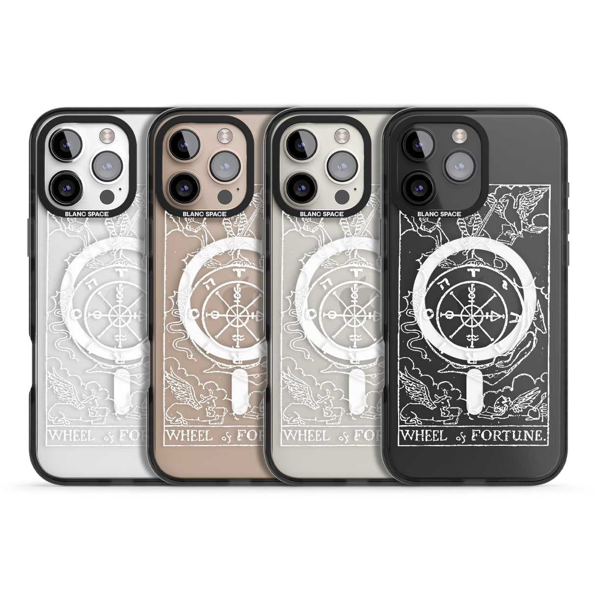 iPhone 16 Pro Max Personalised Wheel of Fortune Tarot Card - White Transparent Black Impact Phone Case