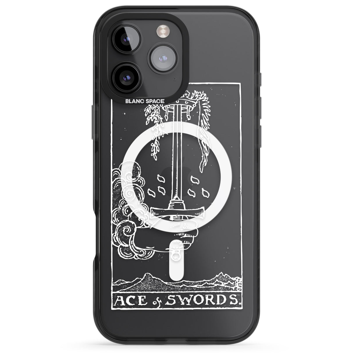 iPhone 16 Pro Max Personalised Ace of Swords Tarot Card - White Transparent Black Impact Phone Case