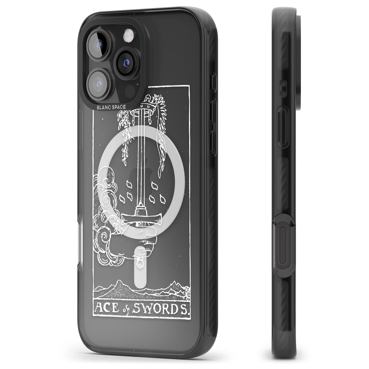 iPhone 16 Pro Max Personalised Ace of Swords Tarot Card - White Transparent Black Impact Phone Case