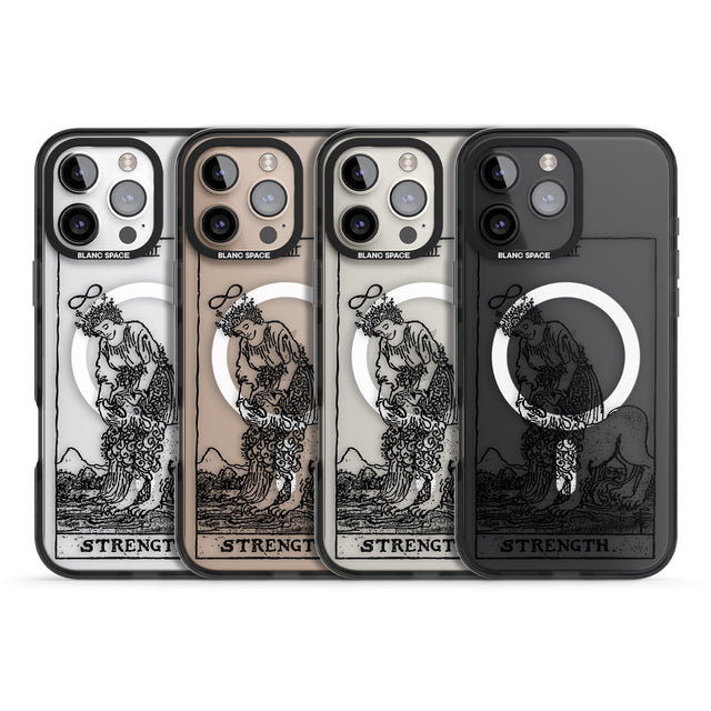 iPhone 16 Pro Max Personalised Strength Tarot Card - Transparent Black Impact Phone Case