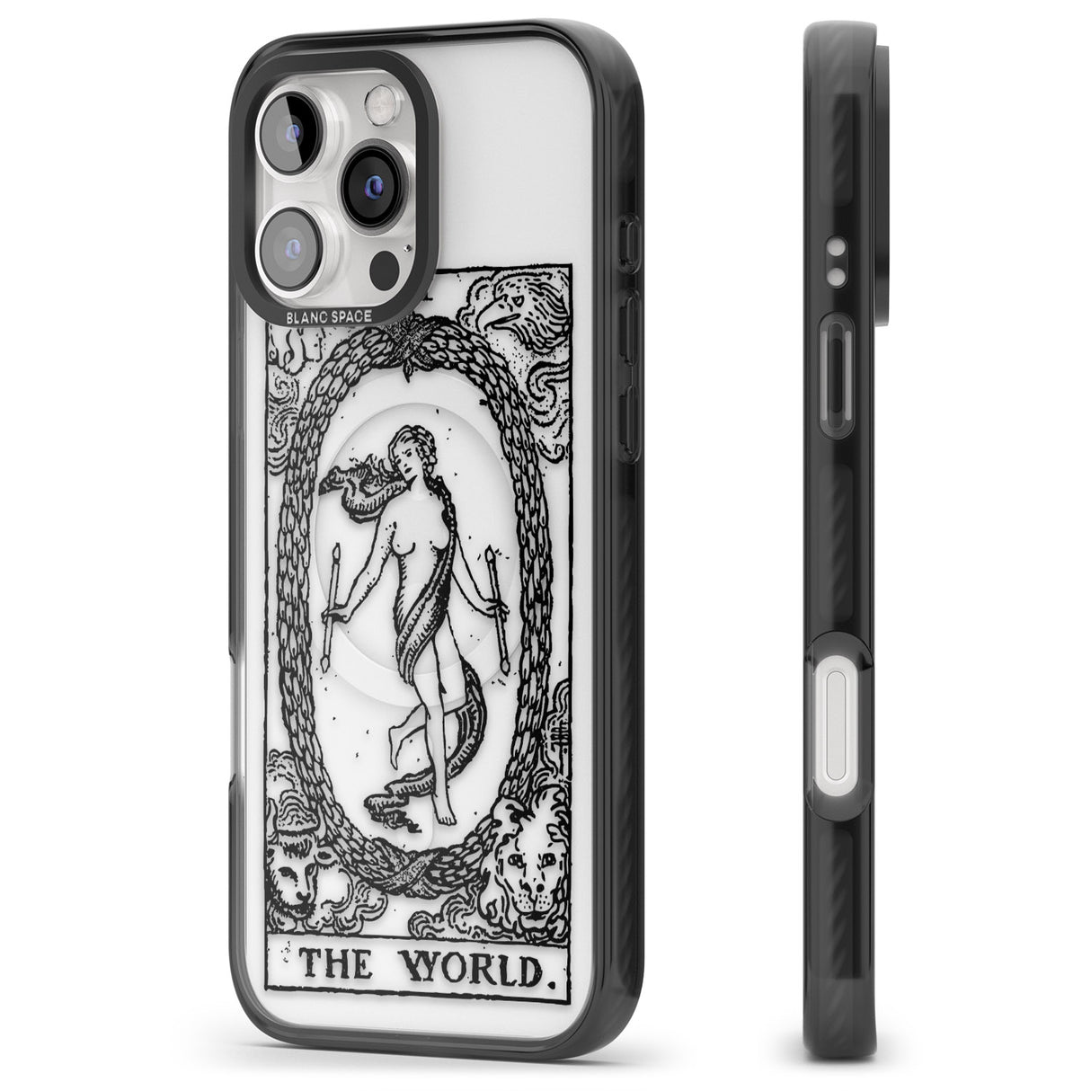 iPhone 16 Pro Max Personalised The World Tarot Card - Transparent Black Impact Phone Case