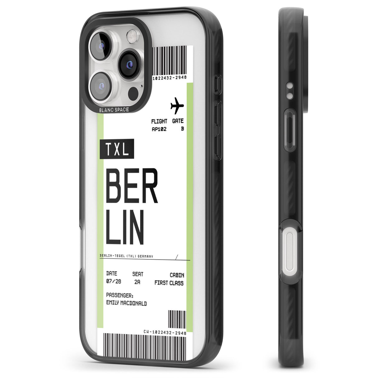 iPhone 16 Pro Max Personalised Berlin Boarding Pass Black Impact Phone Case