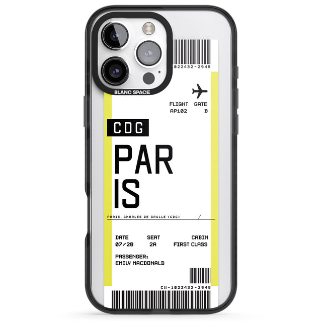 iPhone 16 Pro Max Personalised Paris Boarding Pass Black Impact Phone Case