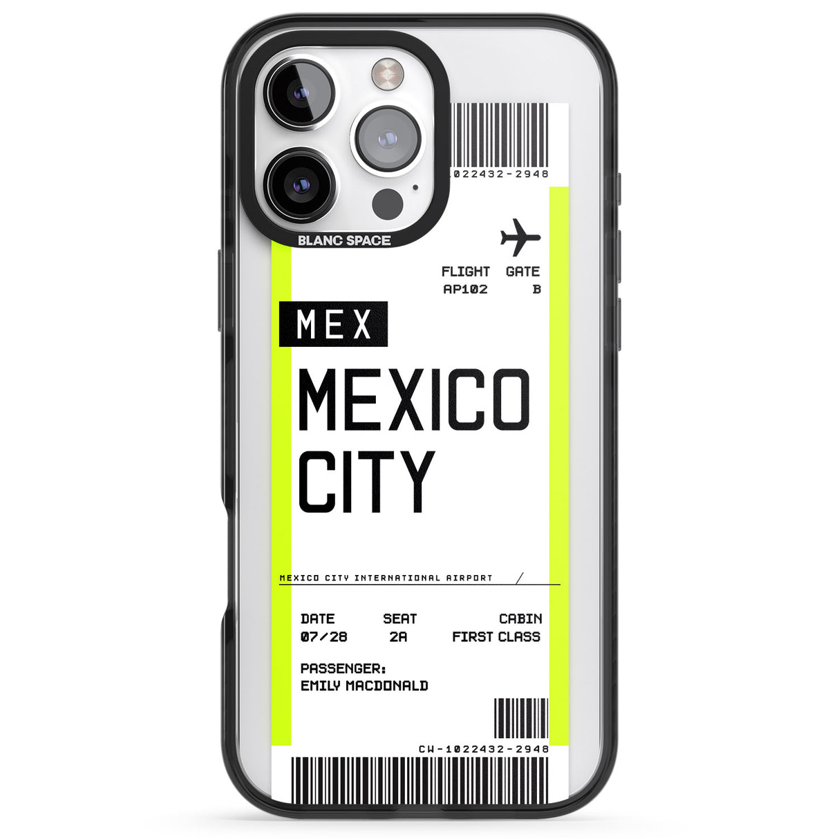 iPhone 16 Pro Max Personalised Mexico City Boarding Pass Black Impact Phone Case