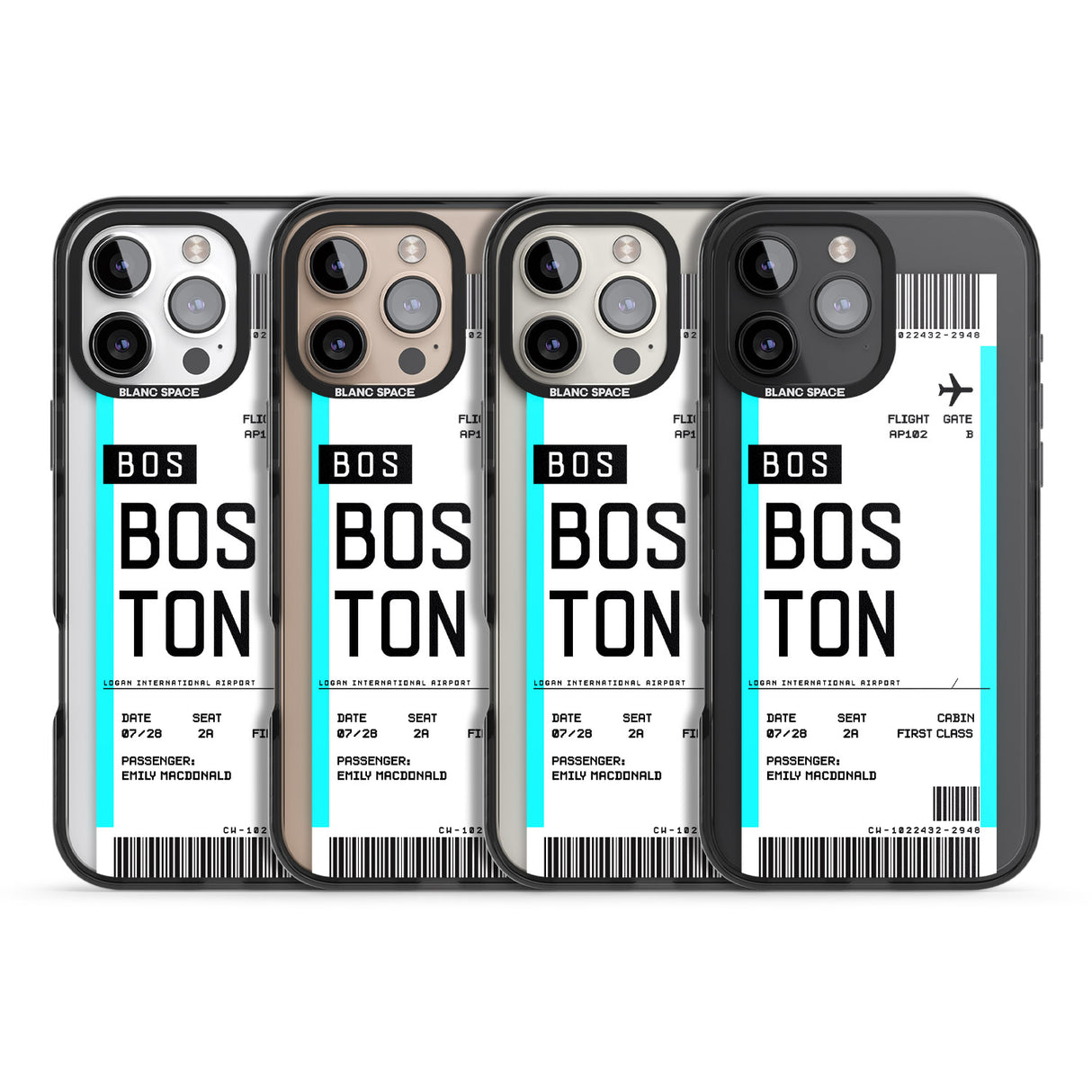 iPhone 16 Pro Max Personalised Boston Boarding Pass Black Impact Phone Case