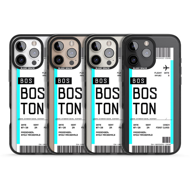 iPhone 16 Pro Max Personalised Boston Boarding Pass Black Impact Phone Case