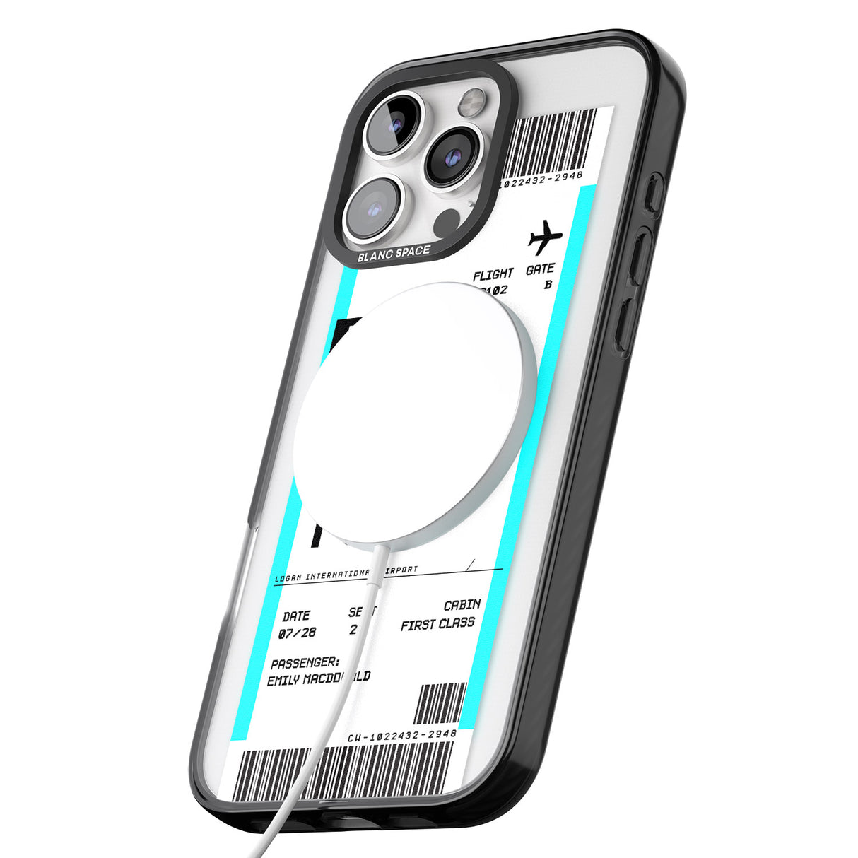 iPhone 16 Pro Max Personalised Boston Boarding Pass Black Impact Phone Case