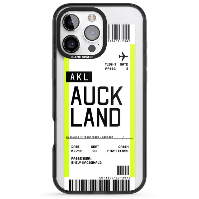 iPhone 16 Pro Max Personalised Auckland Boarding Pass Black Impact Phone Case