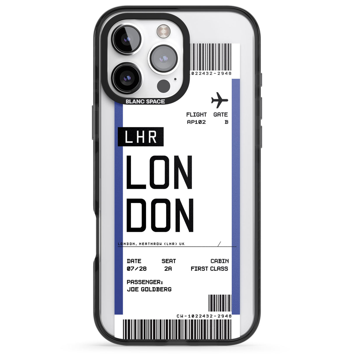 iPhone 16 Pro Max Personalised London Boarding Pass Black Impact Phone Case