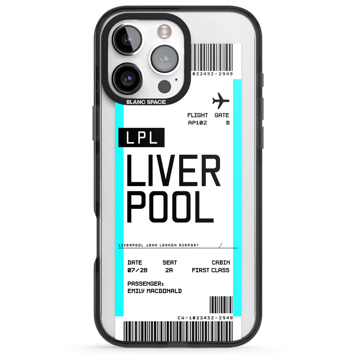 iPhone 16 Pro Max Personalised Liverpool Boarding Pass Black Impact Phone Case