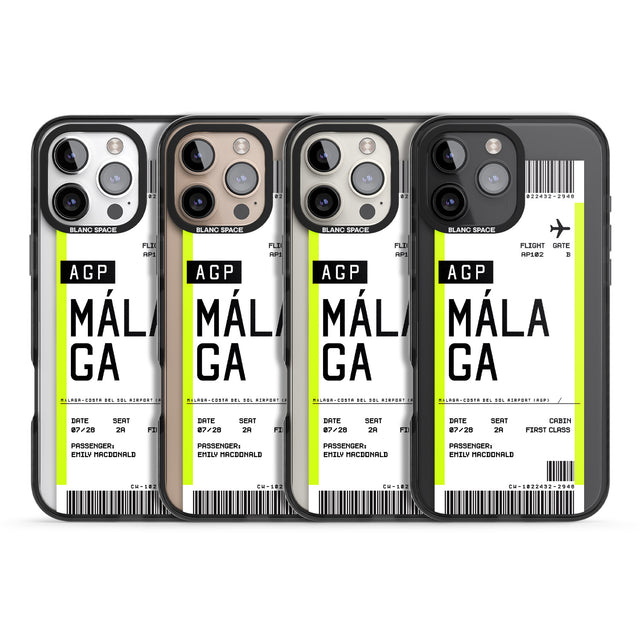 iPhone 16 Pro Max Personalised Málaga Boarding Pass Black Impact Phone Case