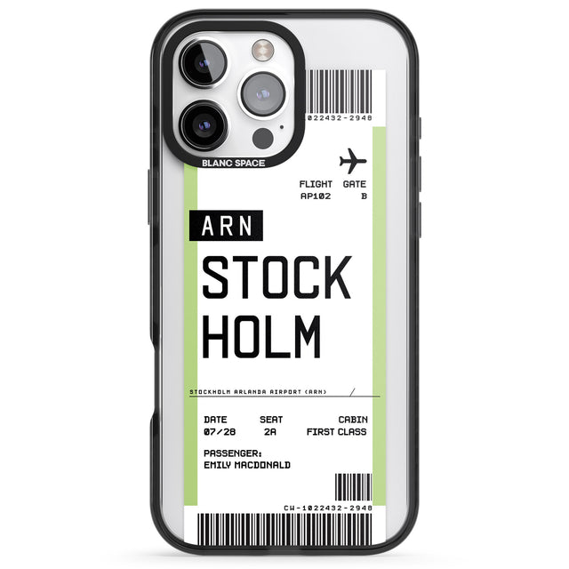 iPhone 16 Pro Max Personalised Stockholm Boarding Pass Black Impact Phone Case