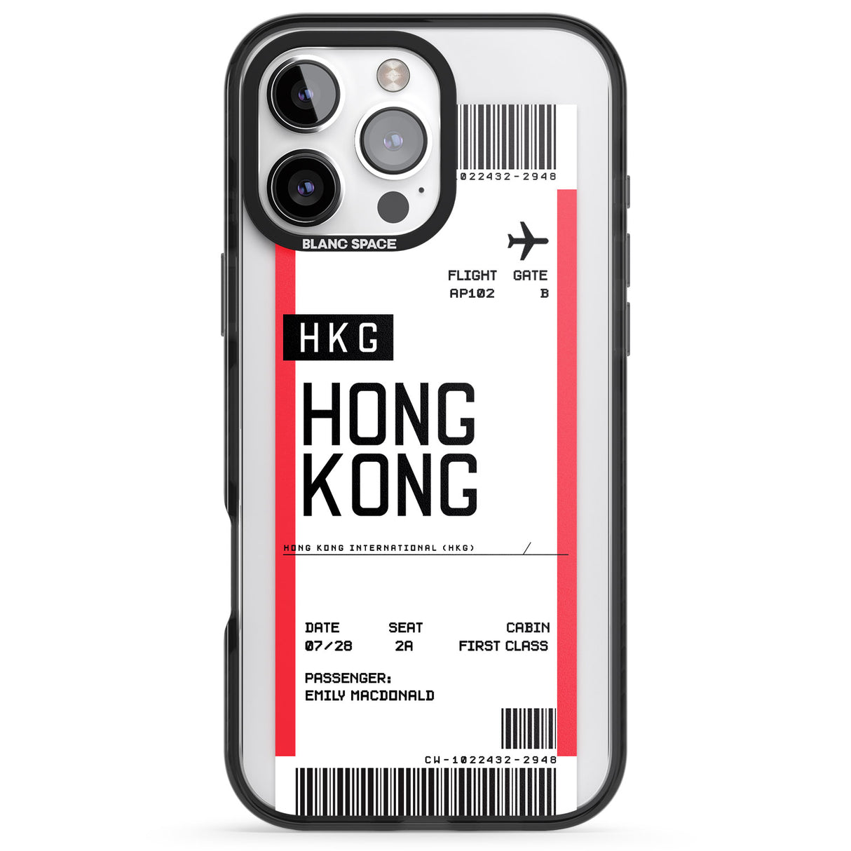 iPhone 16 Pro Max Personalised Hong Kong Boarding Pass Black Impact Phone Case