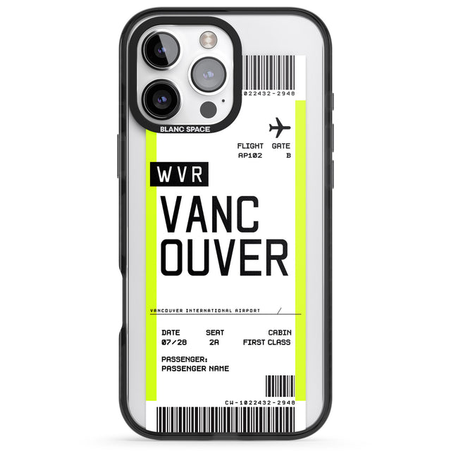 iPhone 16 Pro Max Personalised Vancouver Boarding Pass Black Impact Phone Case