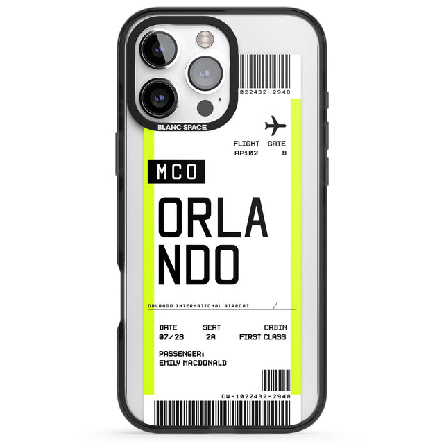 iPhone 16 Pro Max Personalised Orlando Boarding Pass Black Impact Phone Case