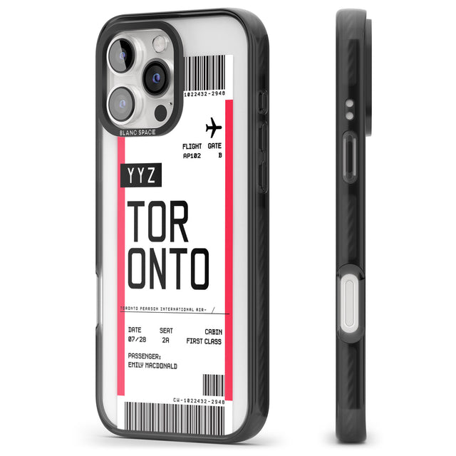 iPhone 16 Pro Max Personalised Toronto Boarding Pass Black Impact Phone Case