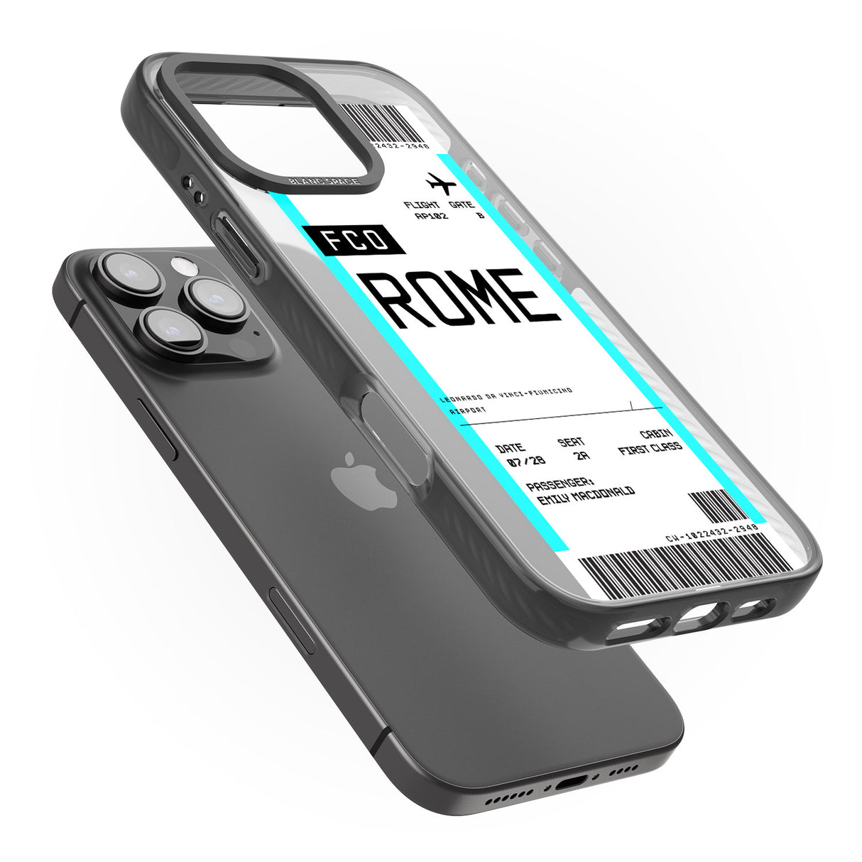 iPhone 16 Pro Max Personalised Rome Boarding Pass Black Impact Phone Case