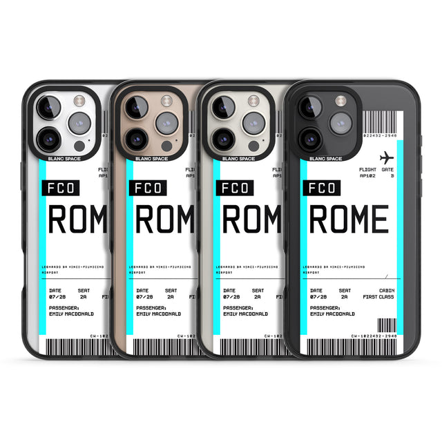 iPhone 16 Pro Max Personalised Rome Boarding Pass Black Impact Phone Case