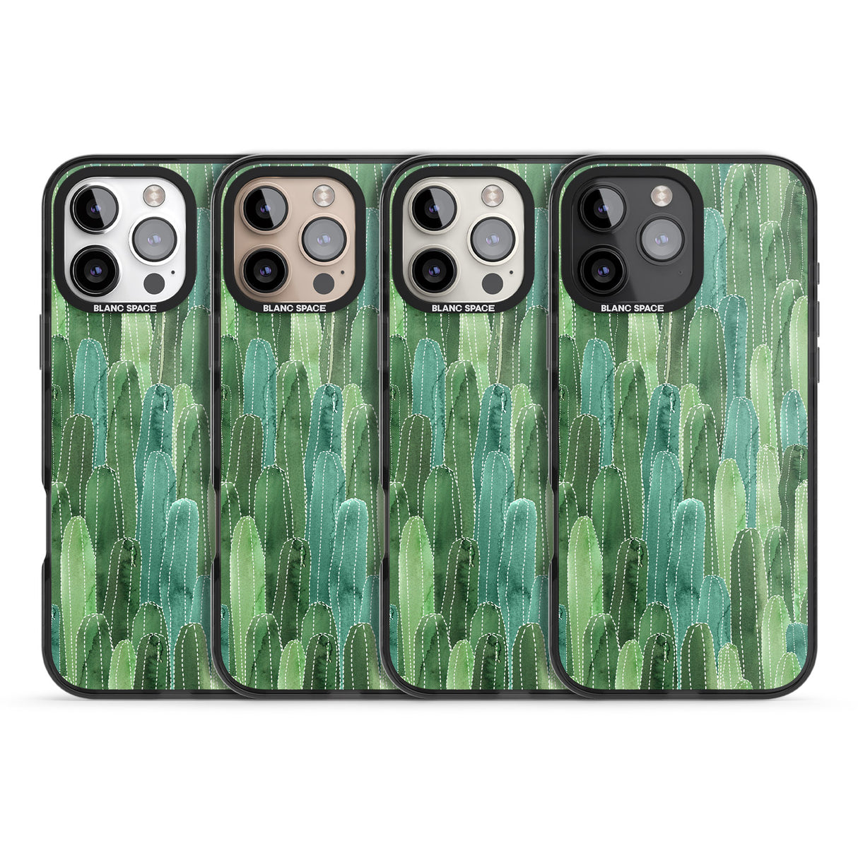 iPhone 16 Pro Max Skinny Cacti Pattern Design Black Impact Phone Case