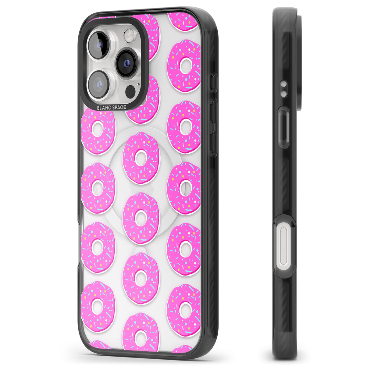 iPhone 16 Pro Max Pink Donut Pattern Black Impact Phone Case