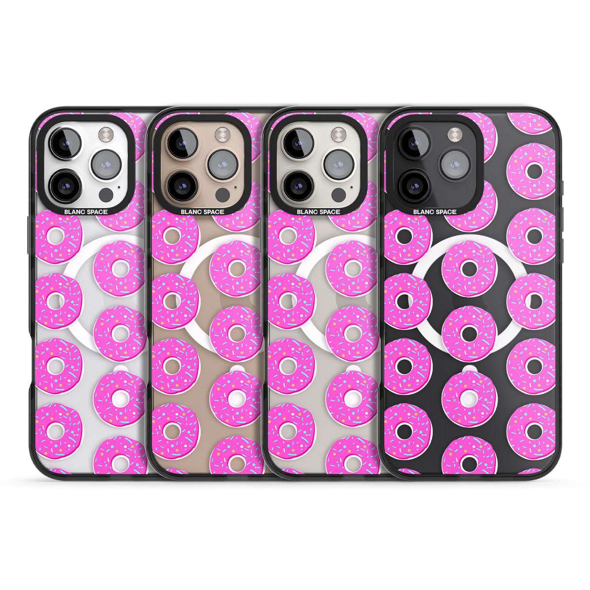 iPhone 16 Pro Max Pink Donut Pattern Black Impact Phone Case