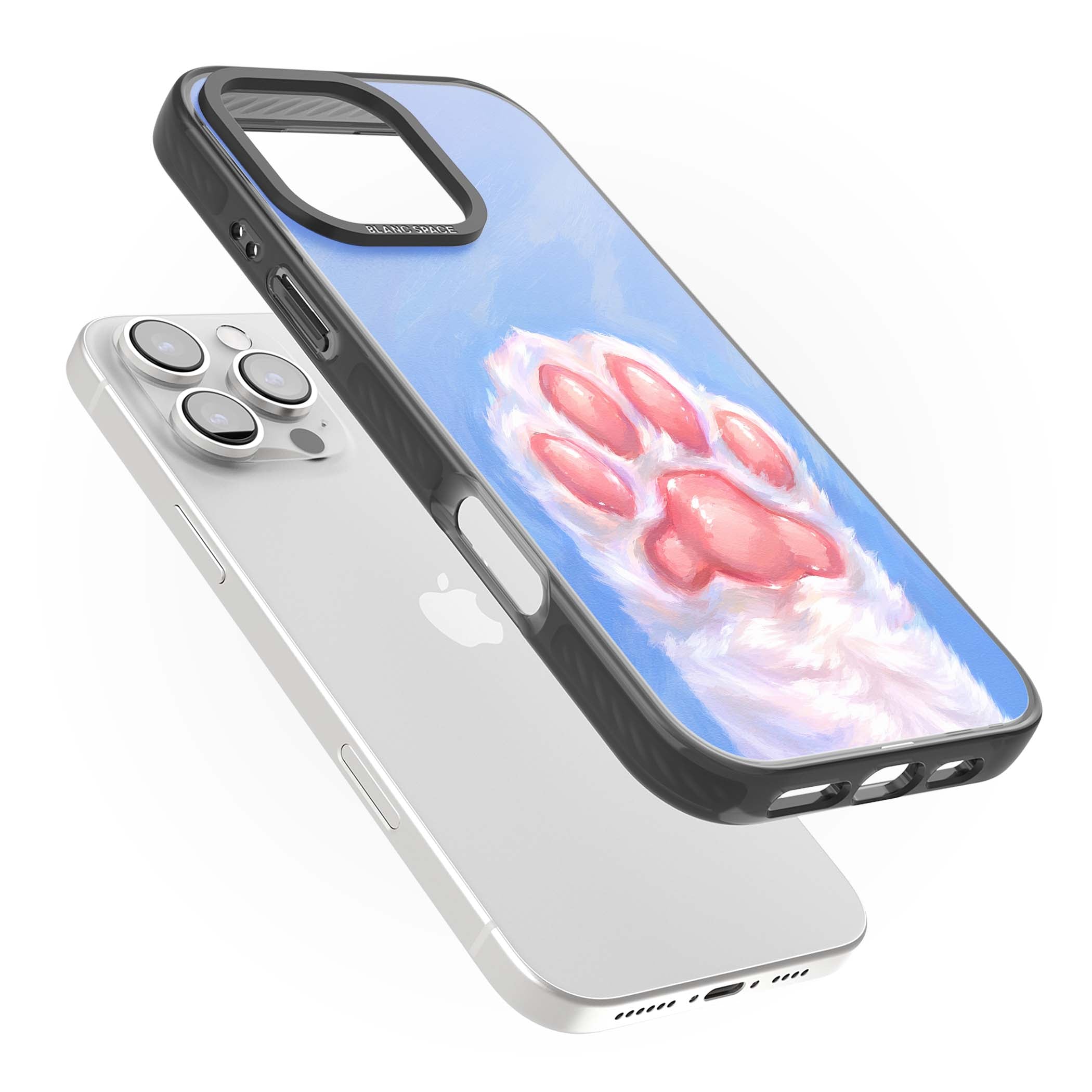 Soft White Paw cute iPhone case | Black Impact Magsafe case for iPhone 16 Pro, iPhone 16 Pro Max