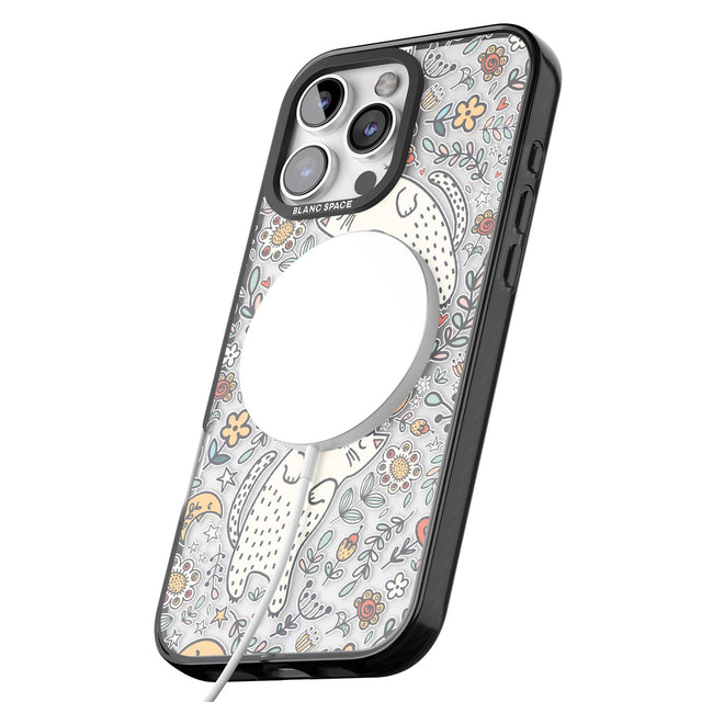 iPhone 16 Pro Max Sleeping Cat Pattern Black Impact Phone Case