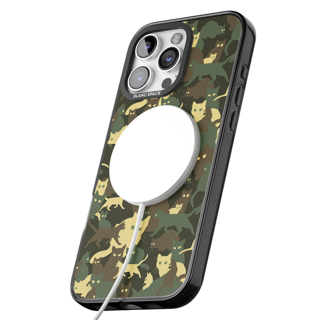 iPhone 16 Pro Max Forest Green Cat Camouflage Pattern Black Impact Phone Case