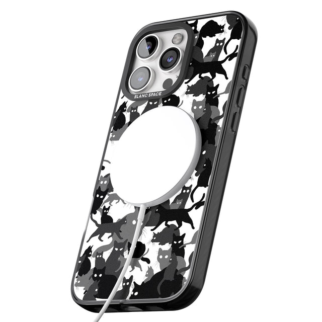 iPhone 16 Pro Max Black & White Cat Camouflage Black Impact Phone Case