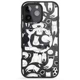 iPhone 16 Pro Max Cartoon Cat Collage - Black & White Black Impact Phone Case