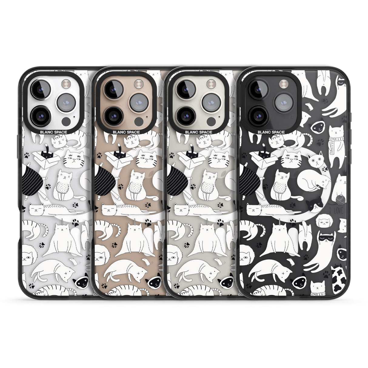 iPhone 16 Pro Max Cartoon Cat Collage - Black & White Black Impact Phone Case