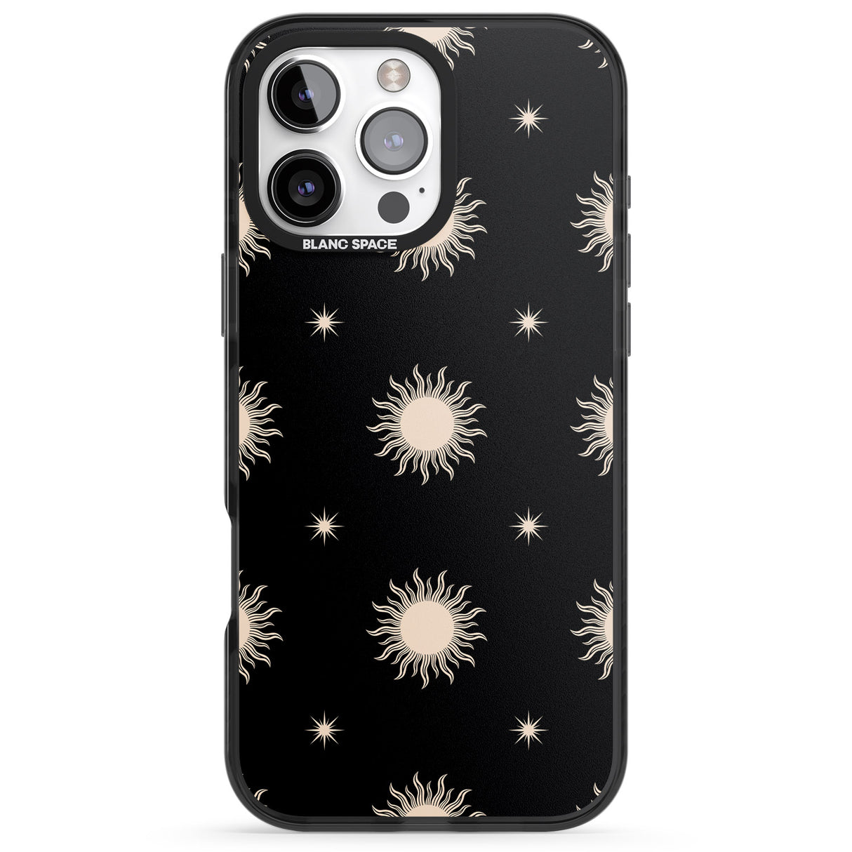 iPhone 16 Pro Max Celestial Patterns Classic Suns (Black) Black Impact Phone Case