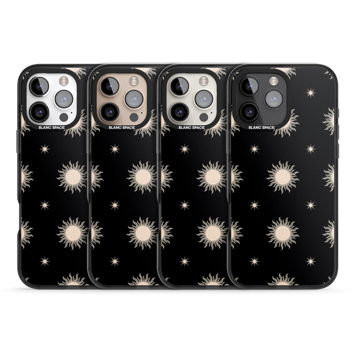 iPhone 16 Pro Max Celestial Patterns Classic Suns (Black) Black Impact Phone Case